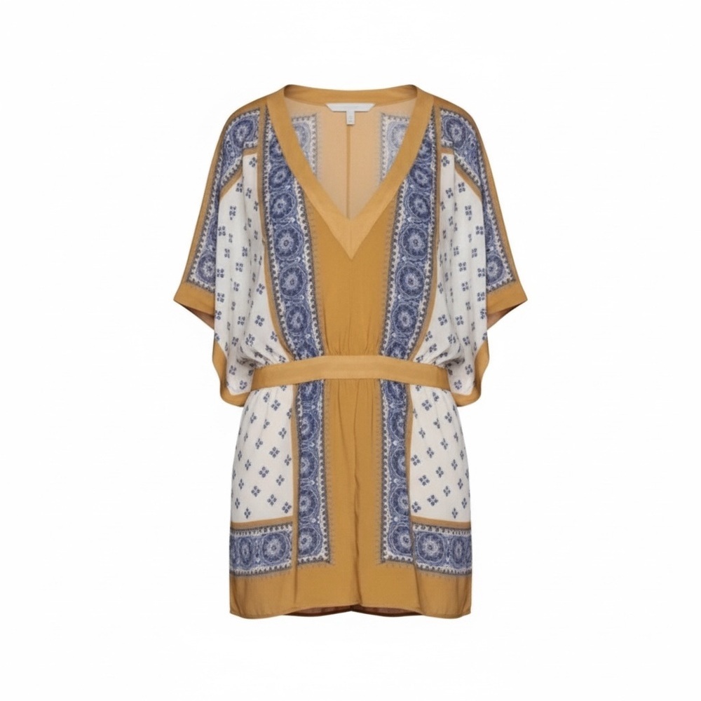Free People Mustard and Navy Kimono Dress